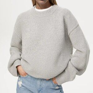Gray Round Neck Dropped Shoulder Sweater